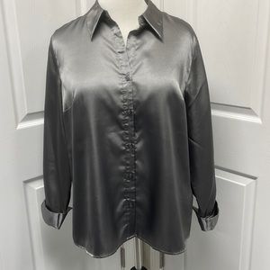 Venezia Jeans Clothing Co Solid Shiny Silver Gray Blouse 14/16